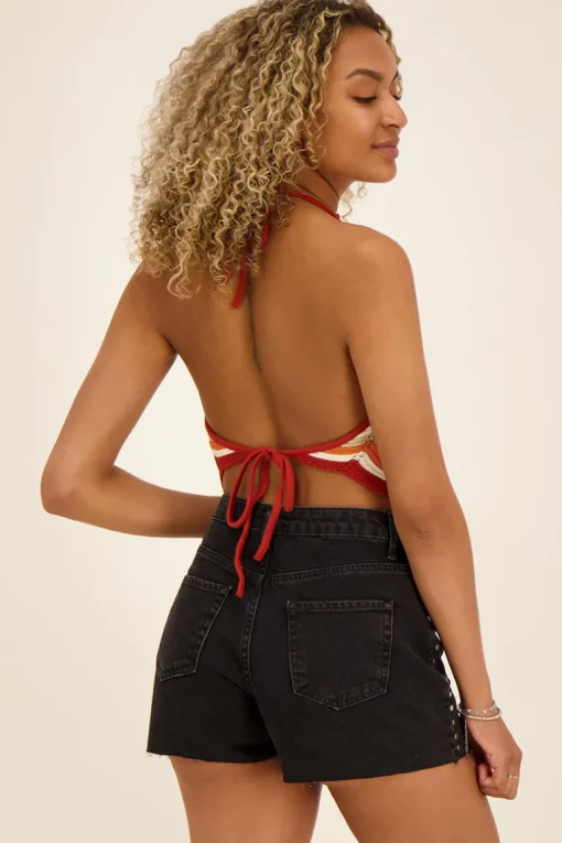 Ajour Haltertop Met Zigzag Print