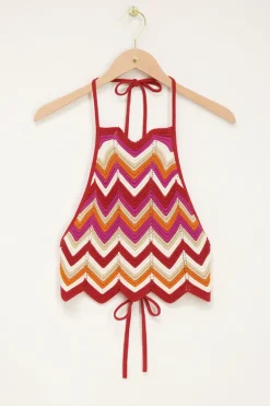 Ajour Haltertop Met Zigzag Print