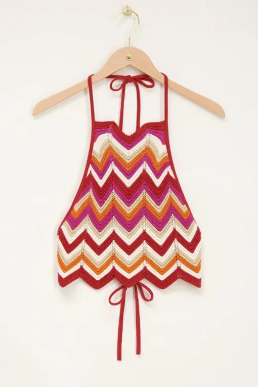 Ajour Haltertop Met Zigzag Print