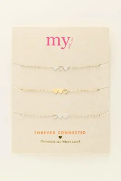 Armbanden Set Hartjes Twee Zilver En één Goud