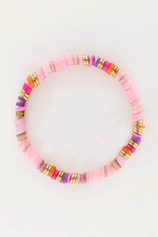 Art Elastieken Armband Met Roze Kralen