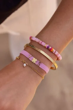 Art Elastieken Armband Met Roze Kralen