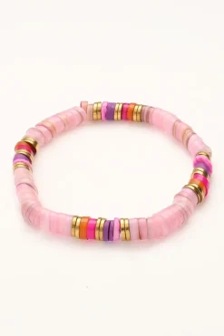 Art Elastieken Armband Met Roze Kralen