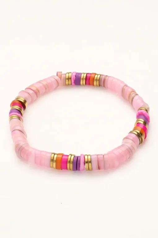 Art Elastieken Armband Met Roze Kralen