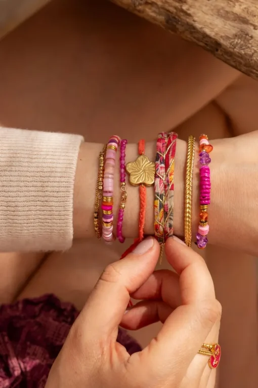 Art Elastieken Armband Met Roze Kralen