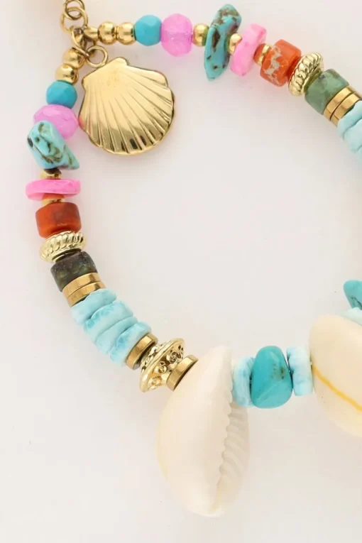 Art Oorhanger Met Blauwe Kralen En Schelpen