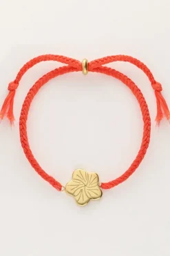 Art Oranje Koord Armband Met Bloem