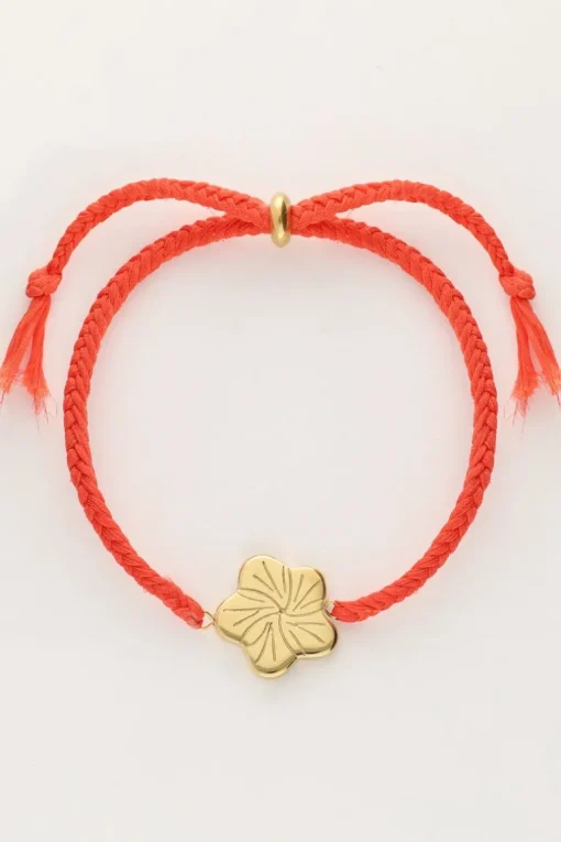 Art Oranje Koord Armband Met Bloem