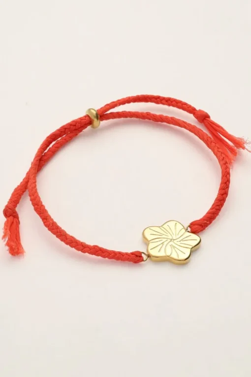 Art Oranje Koord Armband Met Bloem