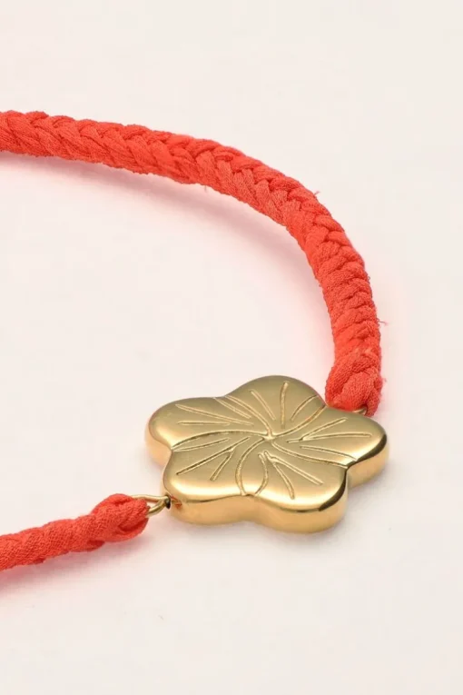 Art Oranje Koord Armband Met Bloem