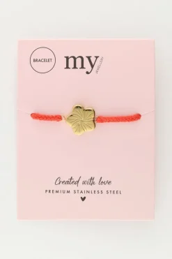 Art Oranje Koord Armband Met Bloem