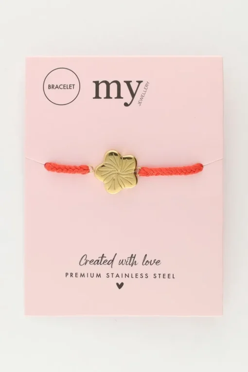 Art Oranje Koord Armband Met Bloem