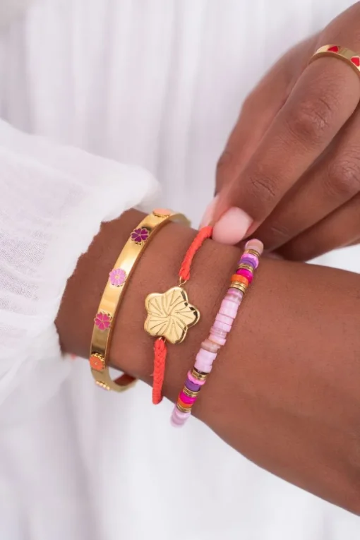 Art Oranje Koord Armband Met Bloem