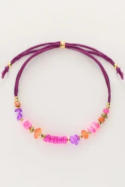 Art Paarse Koord Armband Met Roze Kralen
