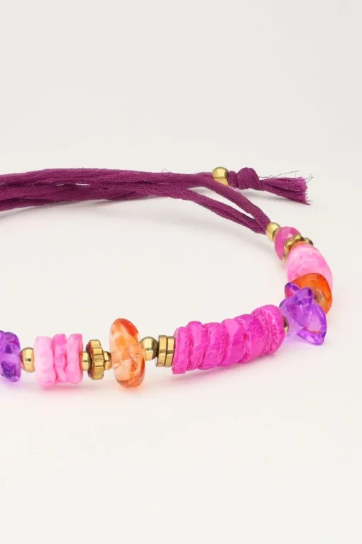 Art Paarse Koord Armband Met Roze Kralen