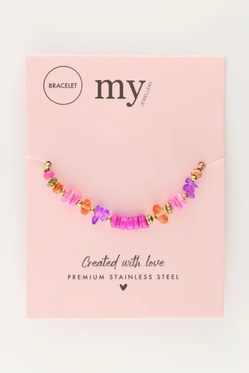 Art Paarse Koord Armband Met Roze Kralen