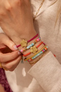 Art Roze Koord Armband Met Bloem