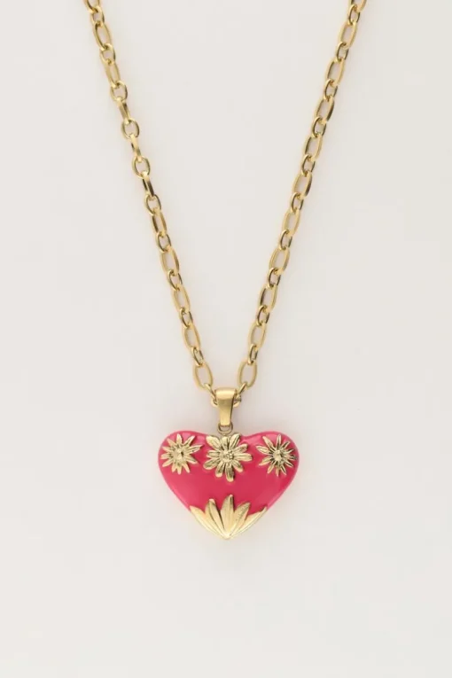 Art Schakelketting Met Roze Vintage Hart