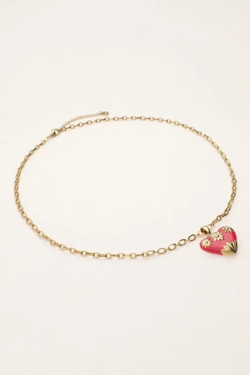 Art Schakelketting Met Roze Vintage Hart