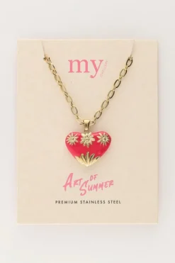 Art Schakelketting Met Roze Vintage Hart