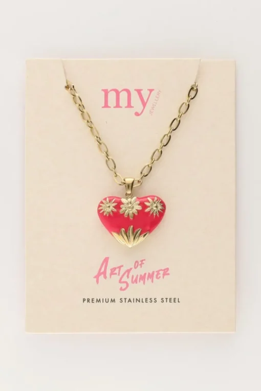 Art Schakelketting Met Roze Vintage Hart