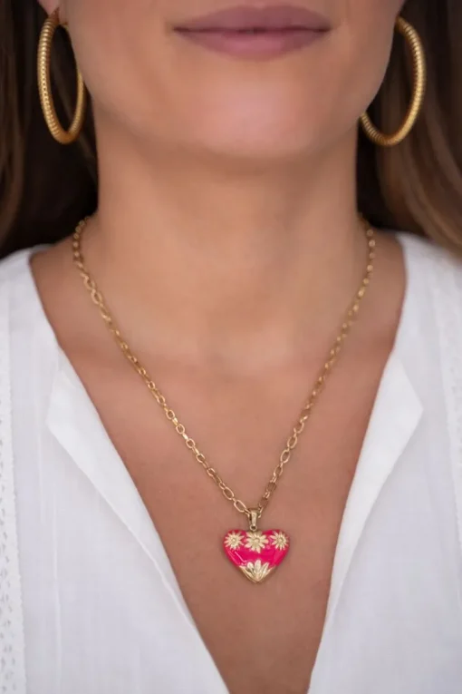Art Schakelketting Met Roze Vintage Hart
