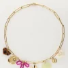 Bedel Ketting Met Schakel En Multikleur Bloemen Bedels