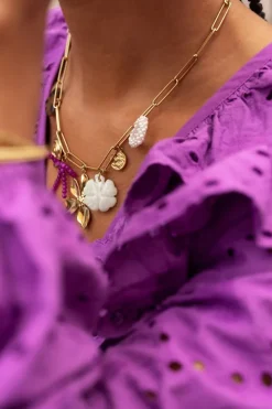 Bedel Ketting Met Schakel En Multikleur Bloemen Bedels