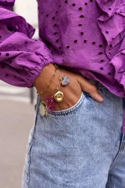 Bedelarmband Met Schakel En Multikleur Bloemen Bedels
