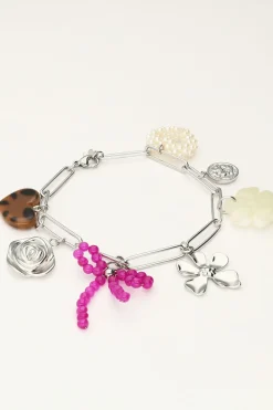 Bedelarmband Met Schakel En Multikleur Bloemen Bedels
