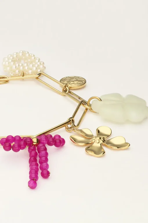 Bedelarmband Met Schakel En Multikleur Bloemen Bedels
