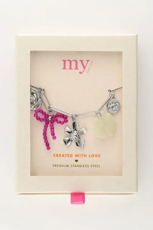 Bedelarmband Met Schakel En Multikleur Bloemen Bedels