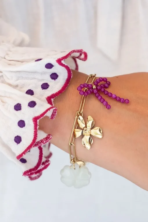 Bedelarmband Met Schakel En Multikleur Bloemen Bedels
