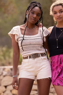 Beige Ajour Crop Top