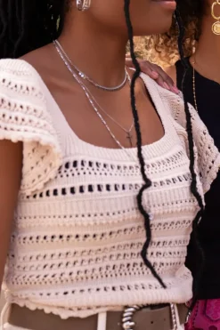 Beige Ajour Crop Top