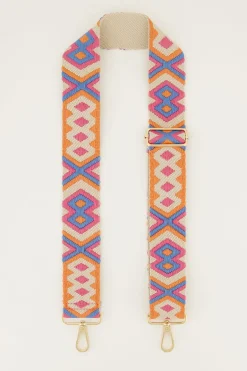 Beige Bag Strap Met Gekleurd Patroon