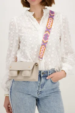 Beige Bag Strap Met Gekleurd Patroon
