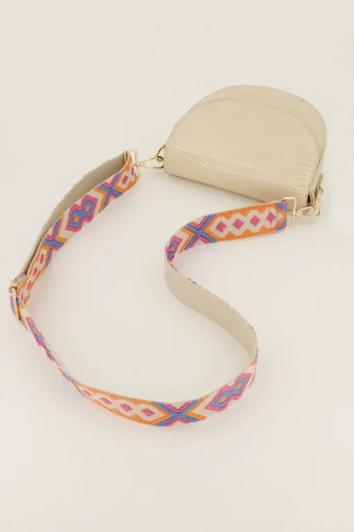 Beige Bag Strap Met Gekleurd Patroon