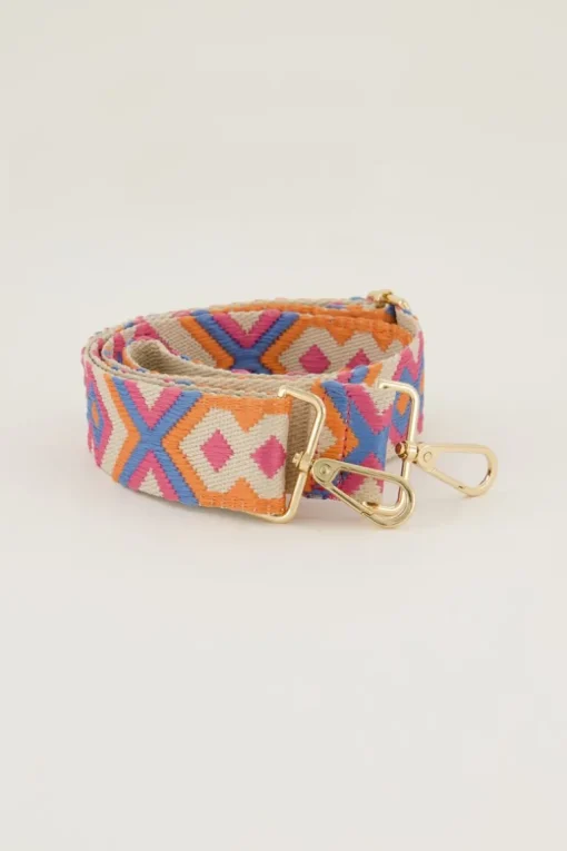 Beige Bag Strap Met Gekleurd Patroon
