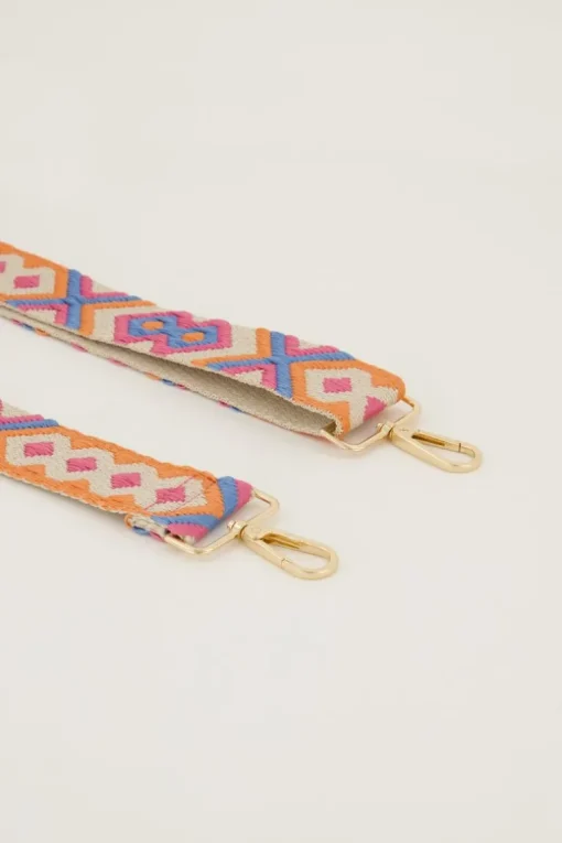 Beige Bag Strap Met Gekleurd Patroon