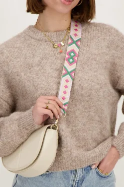 Beige Bag Strap Met Roze En Groen