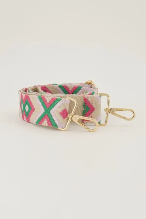 Beige Bag Strap Met Roze En Groen