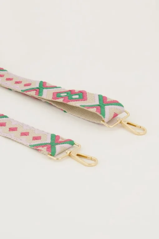 Beige Bag Strap Met Roze En Groen
