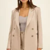 Beige Blazer Met Dubbele Knopen Satijn