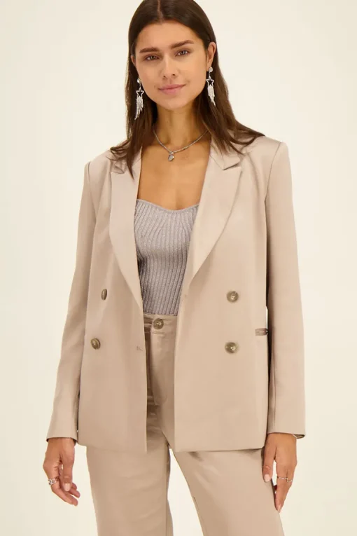 Beige Blazer Met Dubbele Knopen Satijn