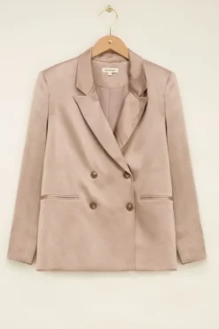 Beige Blazer Met Dubbele Knopen Satijn