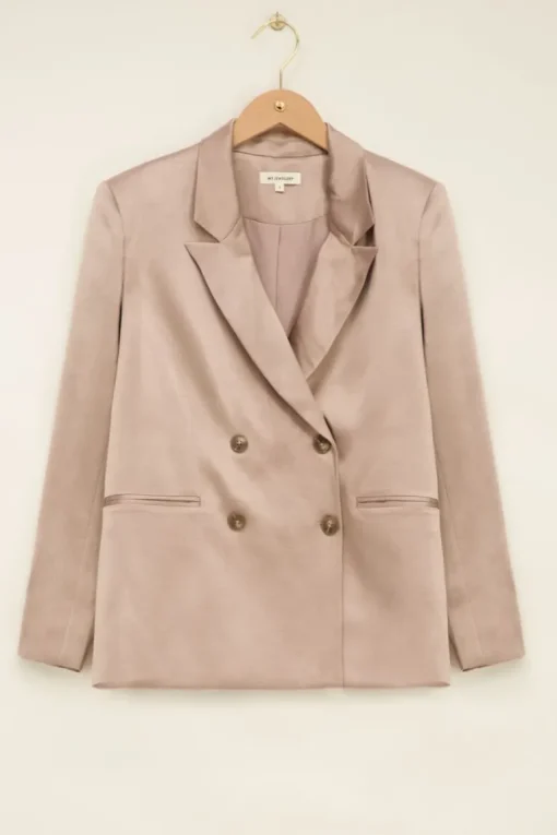 Beige Blazer Met Dubbele Knopen Satijn