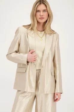Beige Blazer Satijnen Look