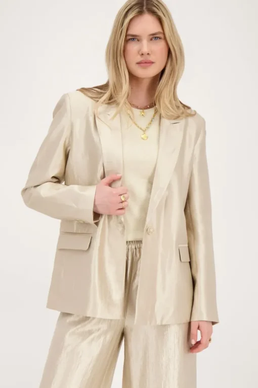 Beige Blazer Satijnen Look
