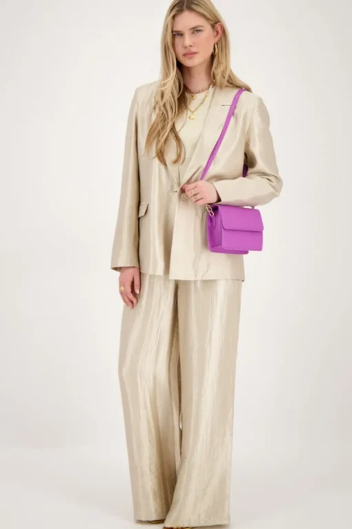 Beige Blazer Satijnen Look